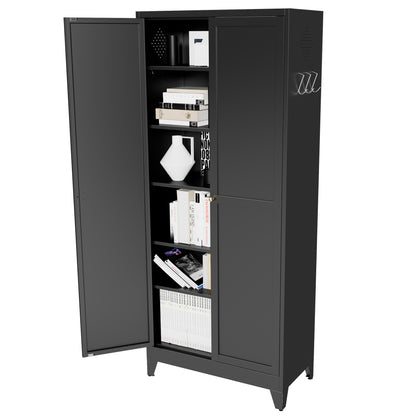75" Black Metal Kitchen Pantry Cabinet Adjustable Storage with 5 Shelves (180lb Capacity), Freestanding Kitchen Storage Cabinet with Adjustable Shelves, Dishware in Kitchen, Pantry, Dining Room image 10