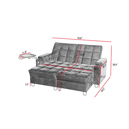 Dark Grey Sofa,Sleeper Sofa Bed with 6-Position Adjustable Backrest,USB Ports, Cup Holder and Swivel Side Table image 10