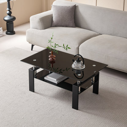 Tempered Black Glass Coffee Table, 2-Layers Tea Table image 2