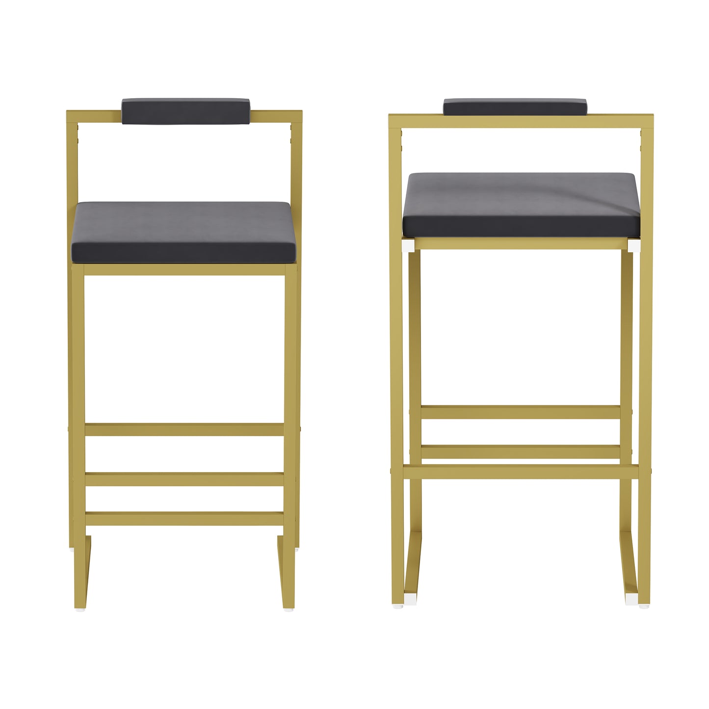 Set of 2 Bar Stools with Backrest & Footrest Counter Height Velvet Upholstered Dining Chairs for Kitchen Island (Gold & Gray) image 7