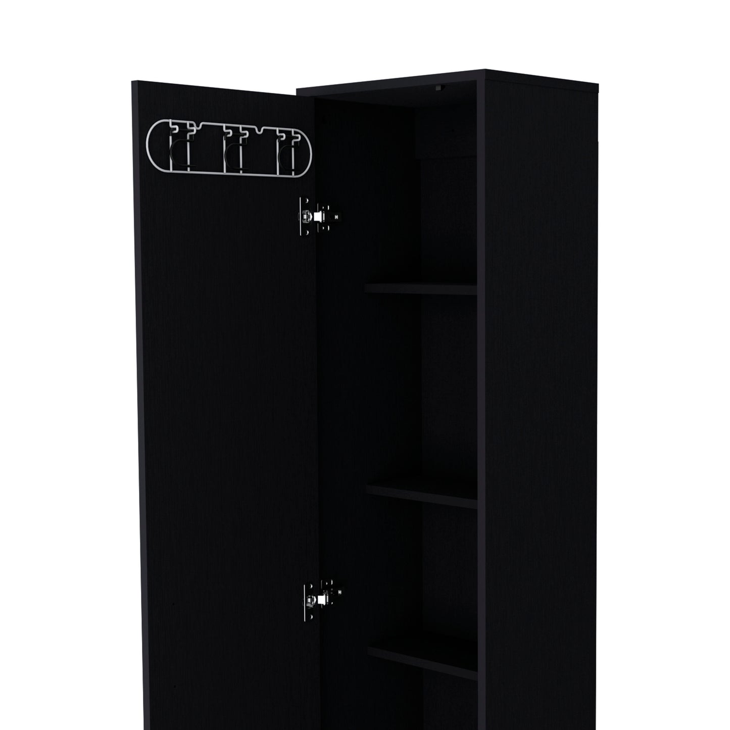 Storage Cabinet 71"H with 5-Tier Shelf, 3 Broom Hangers and Metal hardware, Black image 4