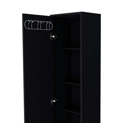 Storage Cabinet 71"H with 5-Tier Shelf, 3 Broom Hangers and Metal hardware, Black image 4