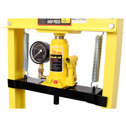12Ton Bottle Jack Shop Press with Gauge, Bend, Straighten, or Press Parts, Install Bearings, U-Joints, Bushings, Ball Joints, and Pulleys,Yellow image 8
