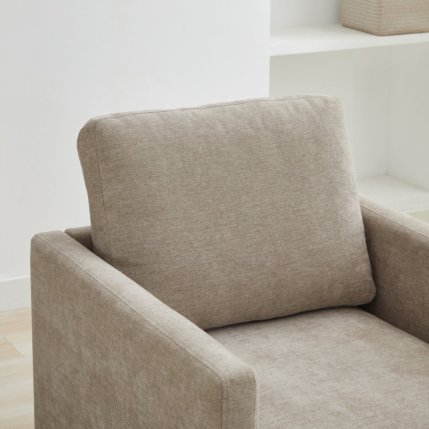 30.7"W Square Upholstered 360° Swivel Accent Chair and Comfy Single Sofa Chair with a Weathered Finished Wooden Base, Club Lounge Reading Armchair for Living Room Bedroom Apartment Nursery. Taupe image 11