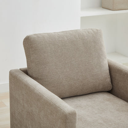30.7"W Square Upholstered 360° Swivel Accent Chair and Comfy Single Sofa Chair with a Weathered Finished Wooden Base, Club Lounge Reading Armchair for Living Room Bedroom Apartment Nursery. Taupe image 11