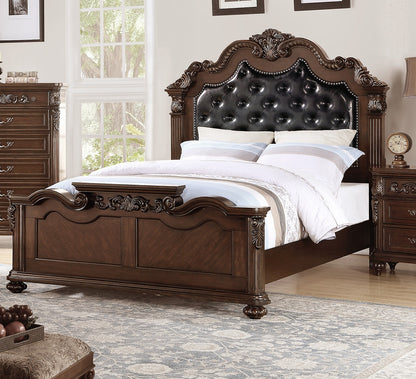 Gorgeous Traditional Antique Cherry 1pc Eastern King Size Bed Tufted Faux Leather Headboard Wooden Bedframe image 2