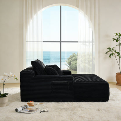 NEW Convertible Chaise Lounge Chair Plush with Wide Armrest & Throw Pillows, Cozy Boneless Sleeper Sofa Bed Armchair, with cup holder,for Living Room, Bedroom, No Assembly Required,Black image 2