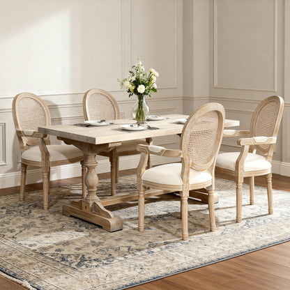 French Vintage Upholstered Fabric Dining Armchair, Set of 2, Beige image 10