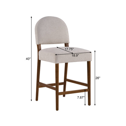 26'' Seat Height Light Gray Fabric & Walnut Rubberwood Bar Stool, Adjustable Floor Leveler, Spacious Seat for Kitchen Island(Light gray,set of 2) image 3