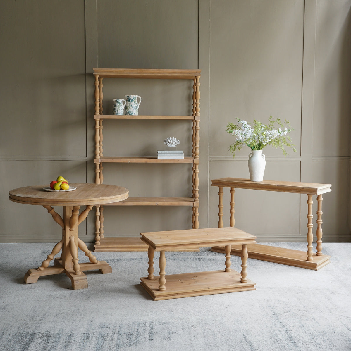 36x18x18" 2-Tier Rustic Rectangular Coffee Table, Natural Wood Living Room Center Table with Carved Baluster Legs, Farmhouse/French Country image 10
