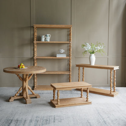 36x18x18" 2-Tier Rustic Rectangular Coffee Table, Natural Wood Living Room Center Table with Carved Baluster Legs, Farmhouse/French Country image 10