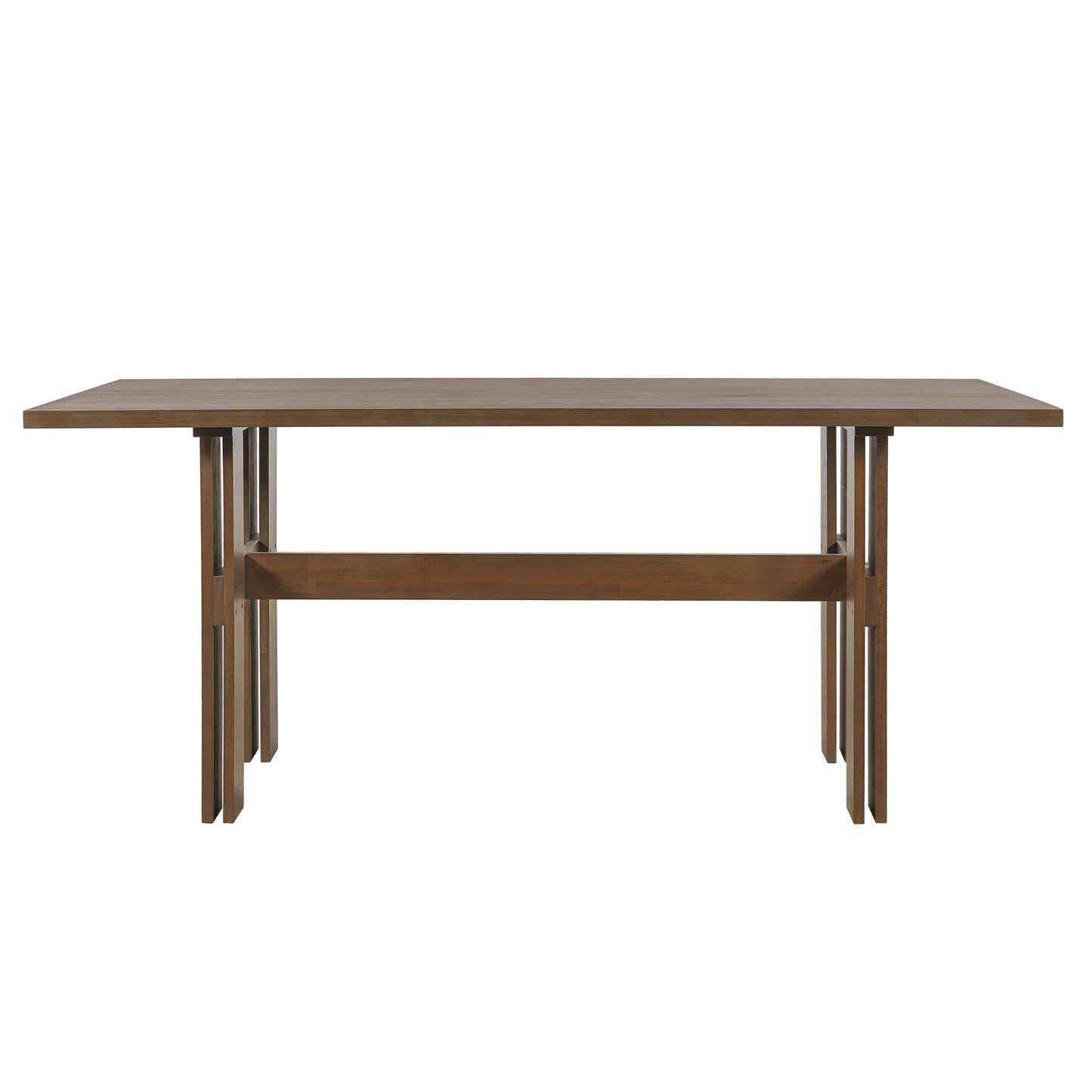 7 Pieces Modern Dining Set, Rustic Farmhouse Solid Wood Kitchen Table Set for 6, 71'' Large Retro Country Dinner Set with Walnut Chair, for Dining Room, Kitchen, Walnut image 4