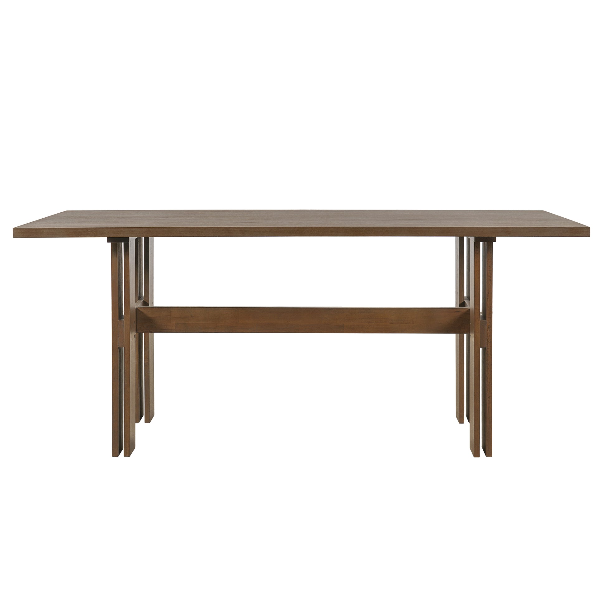 7 Pieces Modern Dining Set, Rustic Farmhouse Solid Wood Kitchen Table Set for 6, 71'' Large Retro Country Dinner Set with Walnut Chair, for Dining Room, Kitchen, Walnut image 4