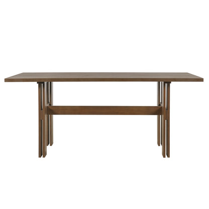 7 Pieces Modern Dining Set, Rustic Farmhouse Solid Wood Kitchen Table Set for 6, 71'' Large Retro Country Dinner Set with Walnut Chair, for Dining Room, Kitchen, Walnut image 4