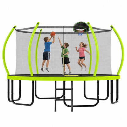 16FT Trampoline with Basketball Hoop for Kids and Adults, Round Outdoor Trampoline with Enclosure Net & Curved Poles & Ladder,Green image 9