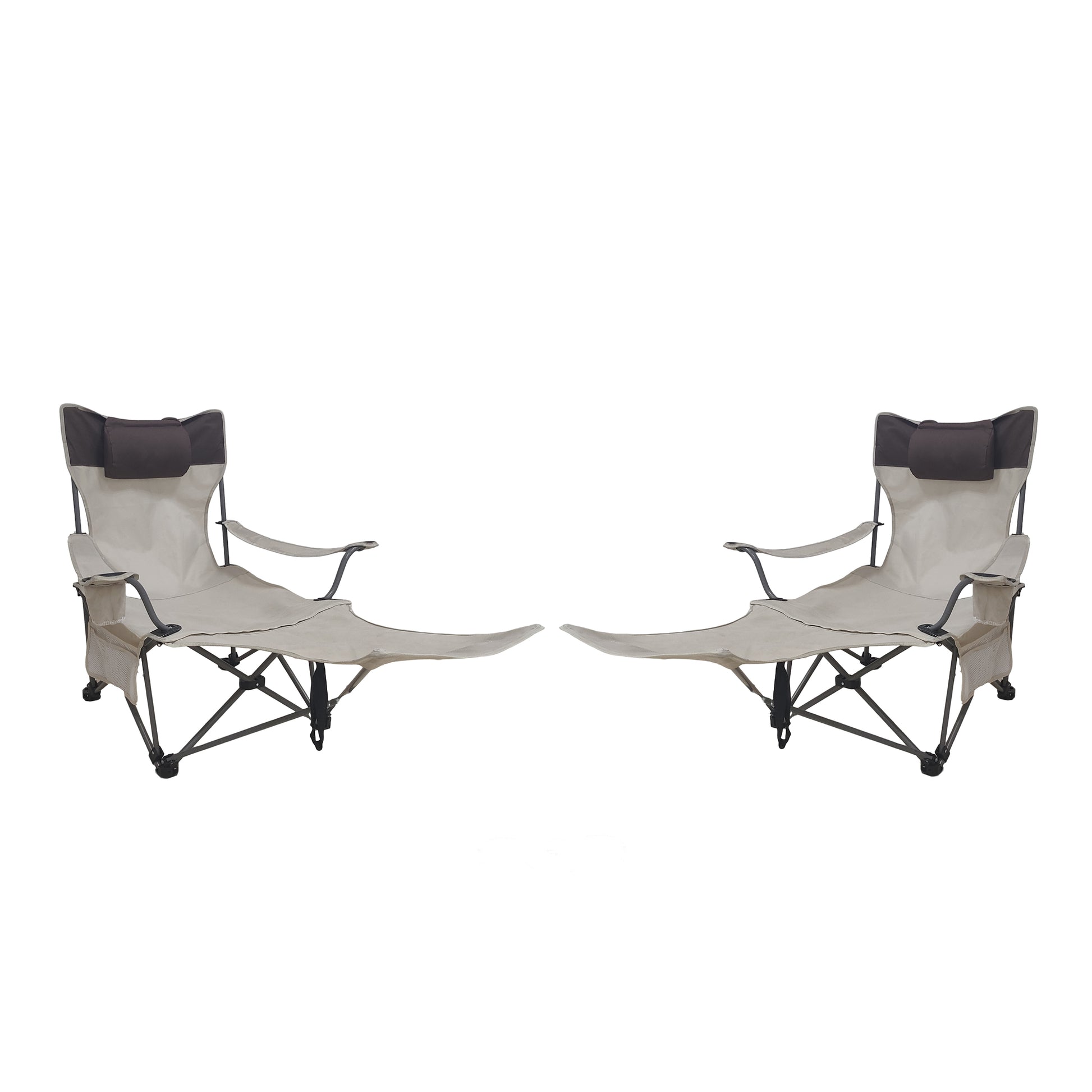 2PCS Outdoor Camping Chairs Folding/Portable/Adjustable reclining chair(Three-level adjustment), Side Pockets & Cup Holder,Carry Bag,Beige image 10