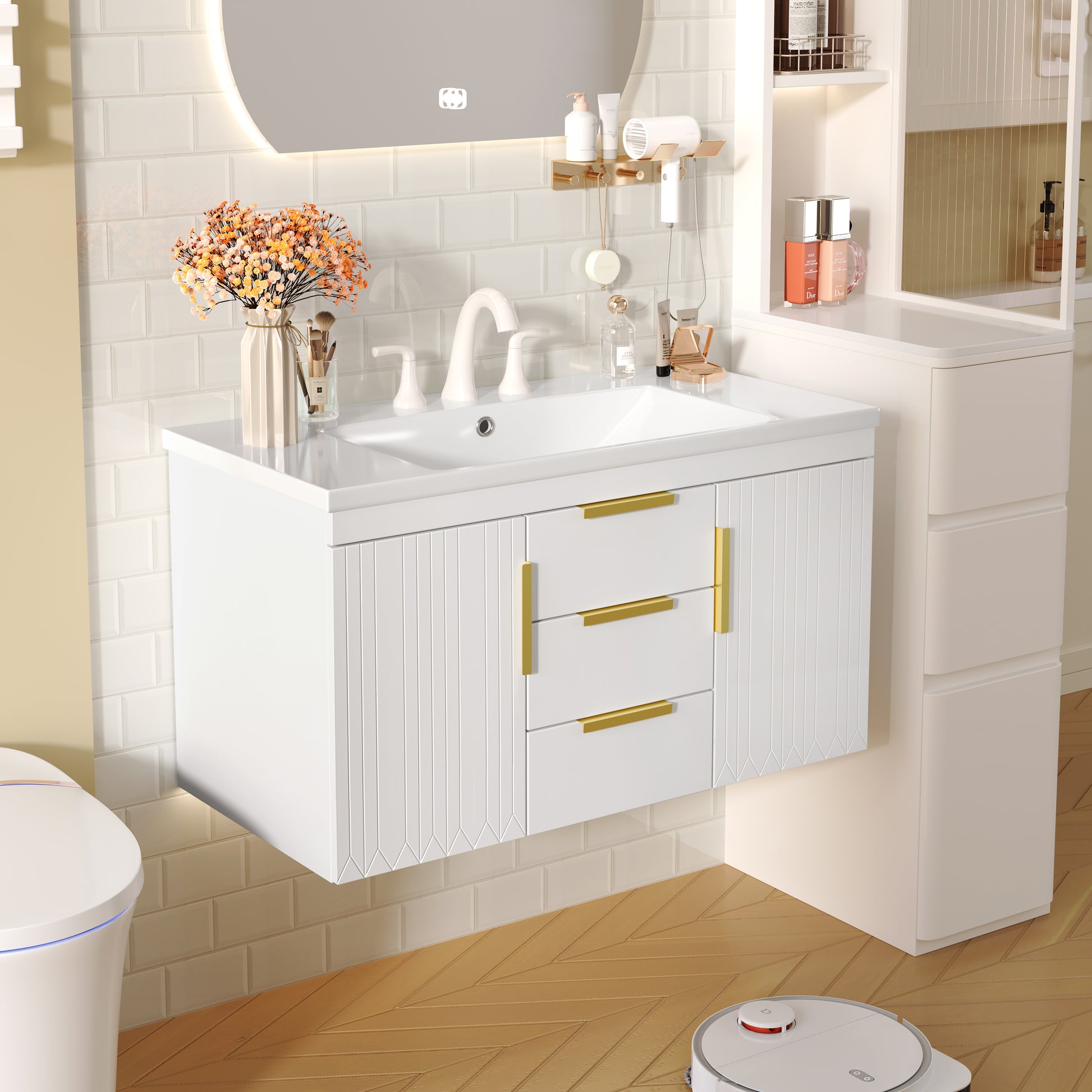 36'' Wall Mounted Bathroom Vanity, Floating Bathroom Storage Cabinet with 2 Drawers, Solid Wood Bathroom Cabinet (Same as N710S236003K) image 2