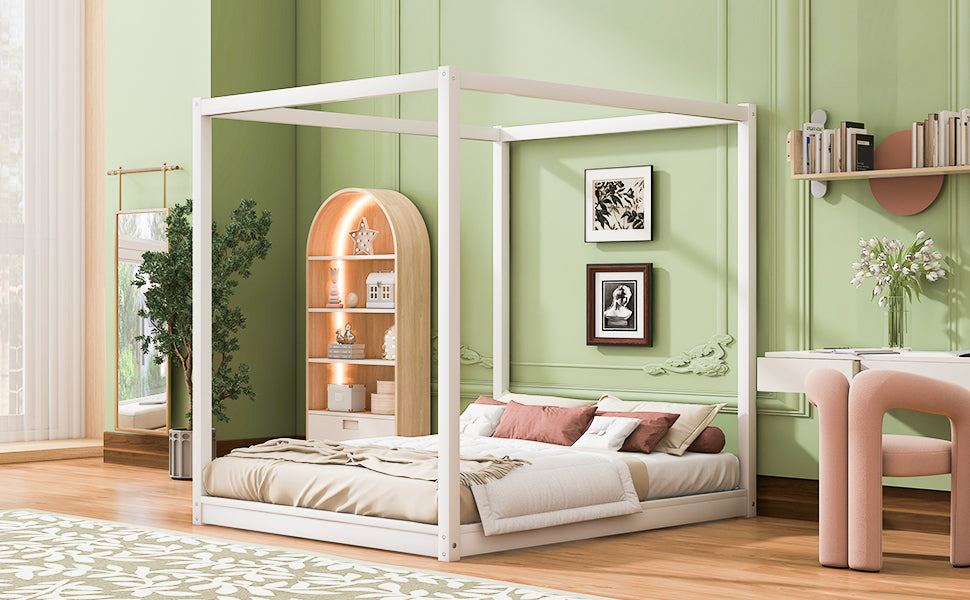 Queen Size Canopy Platform Bed with Support Legs,White image 5