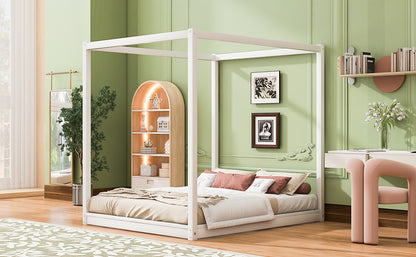 Queen Size Canopy Platform Bed with Support Legs,White image 5