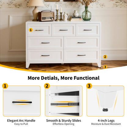 7-Drawer Dresser, Wide Low-Profile Storage Cabinet, White Metal Chest of Drawers for Bedroom, Living Room & Entryway image 7
