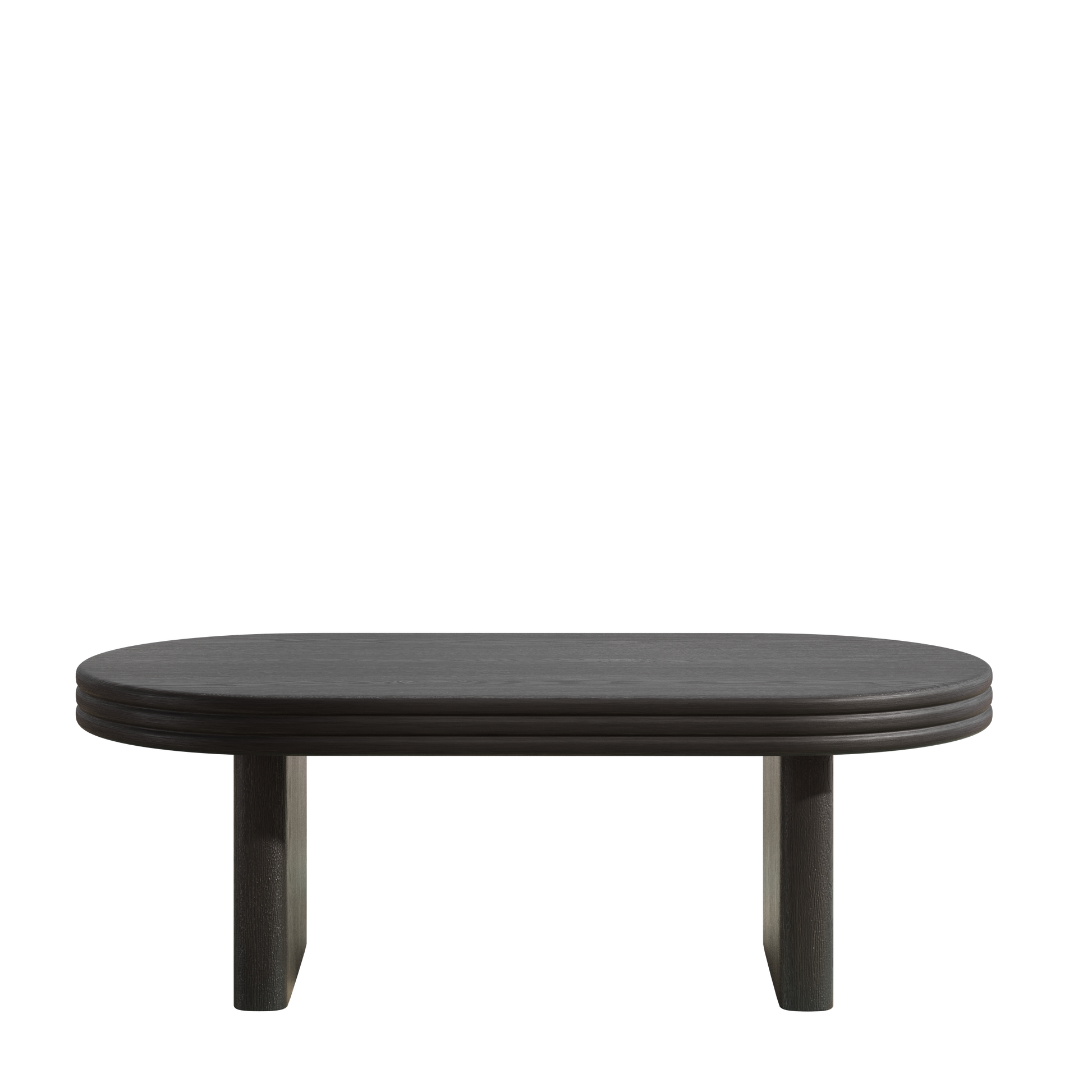 Mid Century Modern Oval Fluted Coffee Table, Farmhouse Wood Coffee Table, Cocktail Table, Center Table for Living Room, Office, Home Decor(Black, 23.62" D x 47.24" W x 16.34" H) image 6