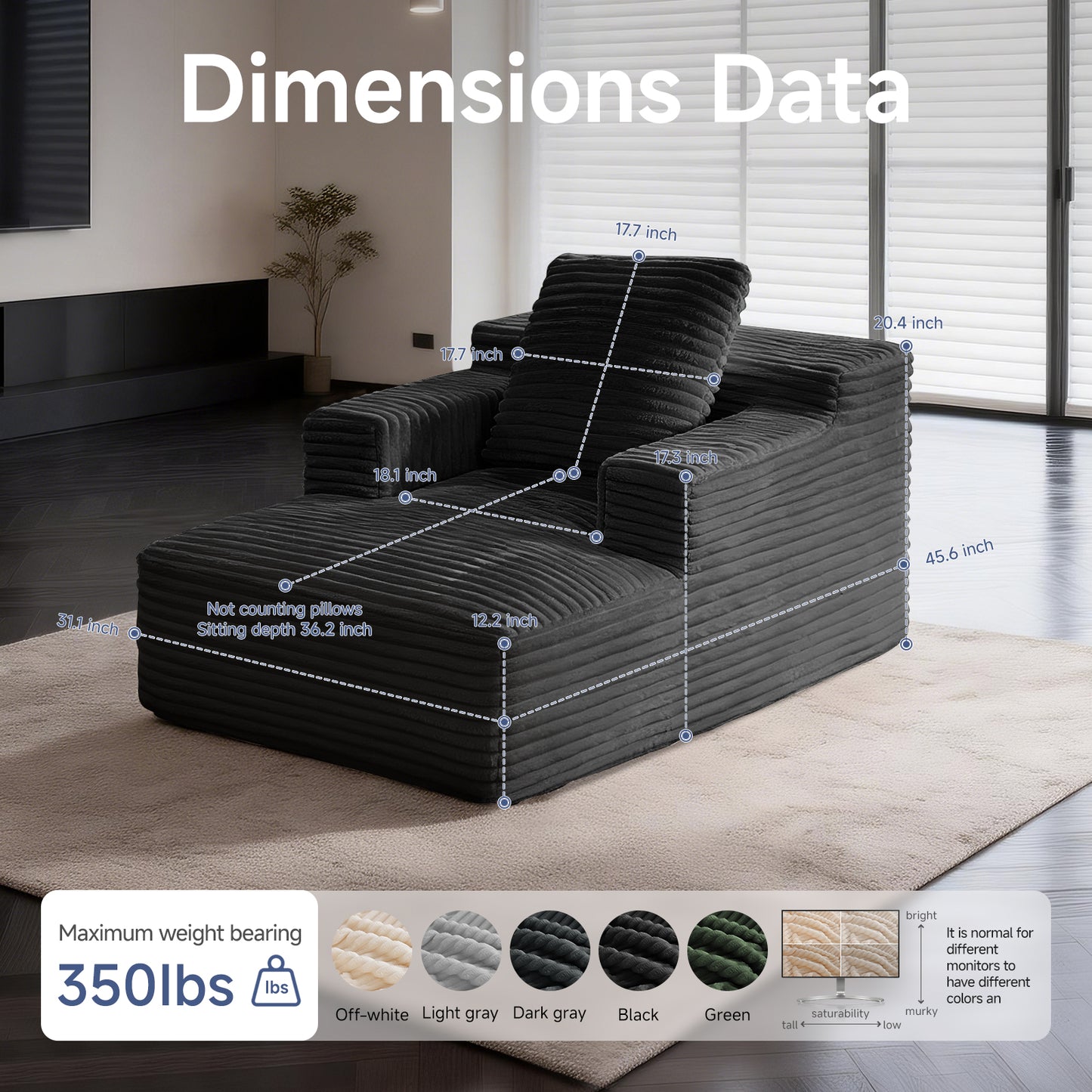Small Chaise Lounges,Compressed Modular Chaise Lounge Sofa, Striped Corduroy Memory Foam Daybed, Single Lazy Floor Couch for Living Room Bedroom image 3