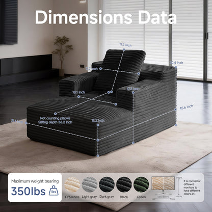 Small Chaise Lounges,Compressed Modular Chaise Lounge Sofa, Striped Corduroy Memory Foam Daybed, Single Lazy Floor Couch for Living Room Bedroom image 3