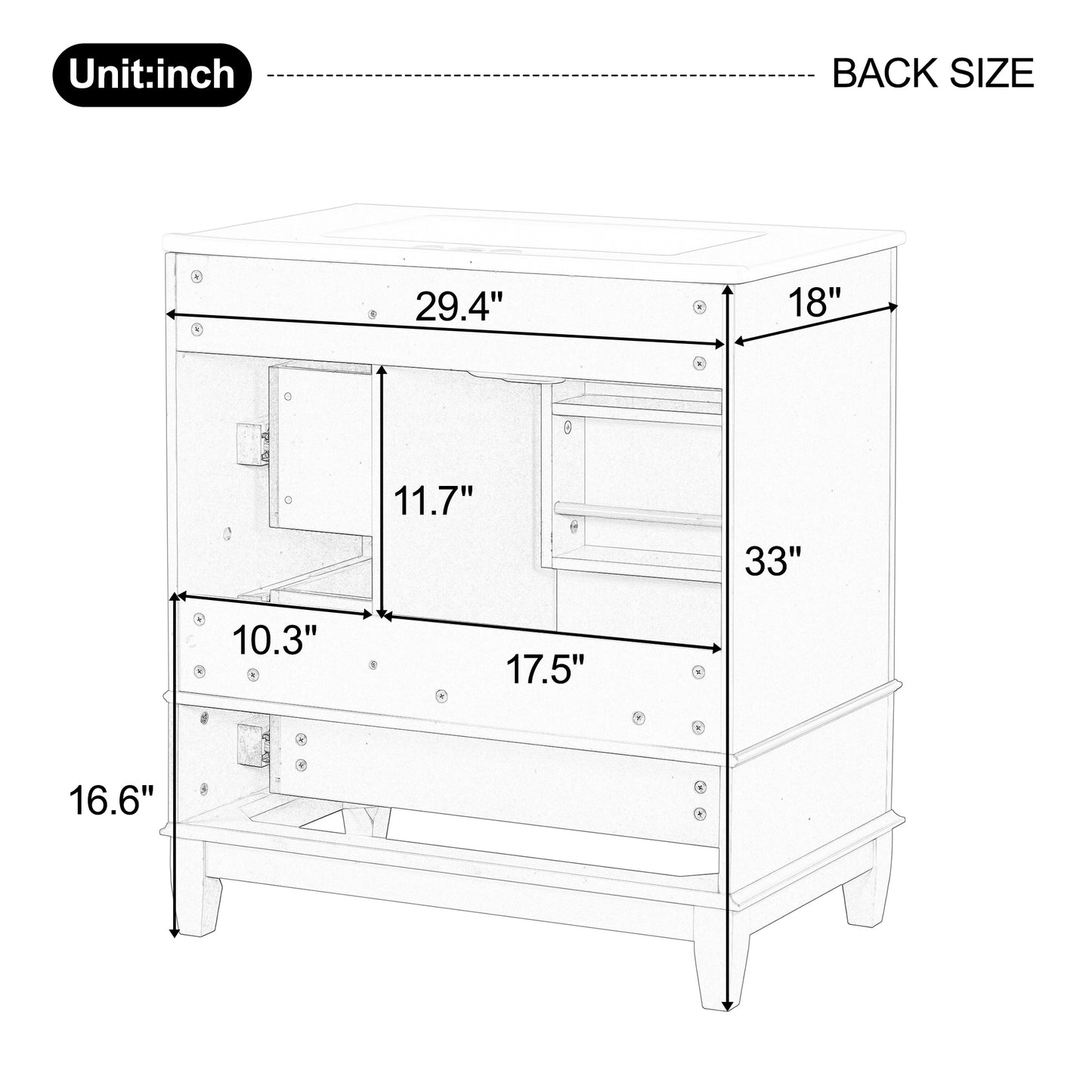 30" Bathroom Vanity with Sink, One Door with Shelf and Three Drawers, Soft Close Door, Grey image 10