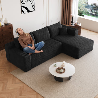 95" Cloud Sectional Sofa,Modern Minimalist Upholstered Couches, Comfort U Shaped Sofa for Living Room,Deep Seat Corner Couch,No Assembly Required,Black (Plush Corduroy Fabric) image 3