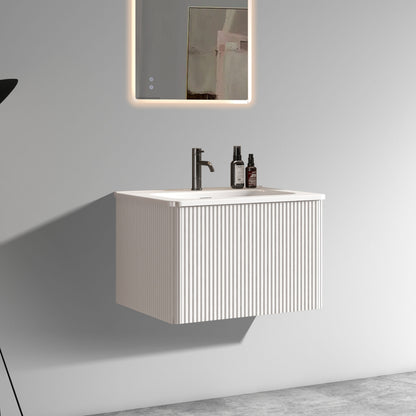 U059-Etna24W-301 Etna 24" Striped Soft White Bathroom Vanity with White Ceramic Sink, Wall Mounted Floating Bathroom Vanity for Modern Bathroom, One-Piece White Sink Basin without Drain, Pre-assembled image 2