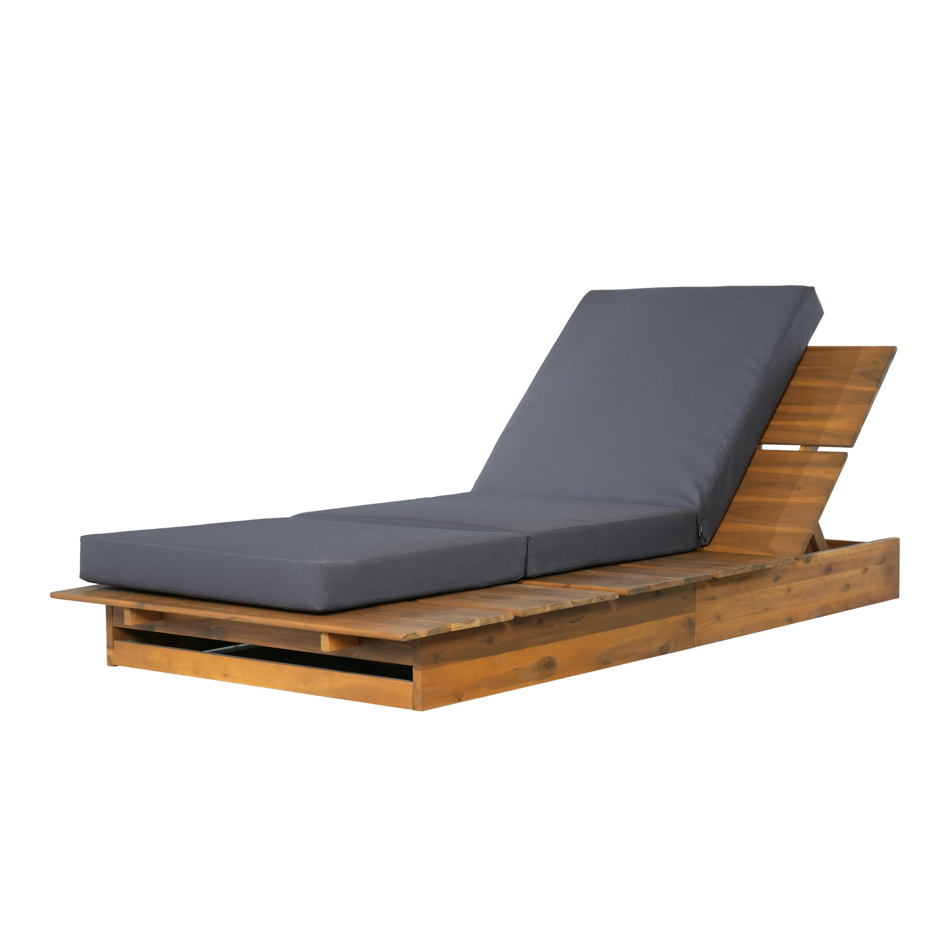 Acacia Wood Chaise Lounge with 4" Thick 3-Fold Dark Gray Movable Cushion – Wide Teak Finish Patio Lounger, 3-Position Recliner, 400 lbs Capacity image 10