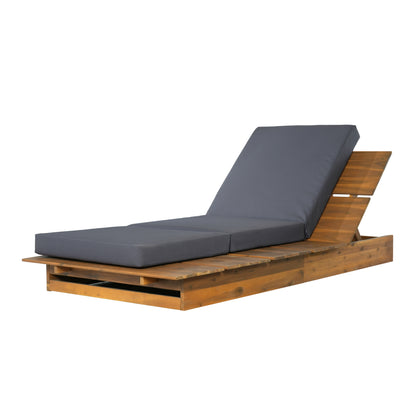 Acacia Wood Chaise Lounge with 4" Thick 3-Fold Dark Gray Movable Cushion – Wide Teak Finish Patio Lounger, 3-Position Recliner, 400 lbs Capacity image 10