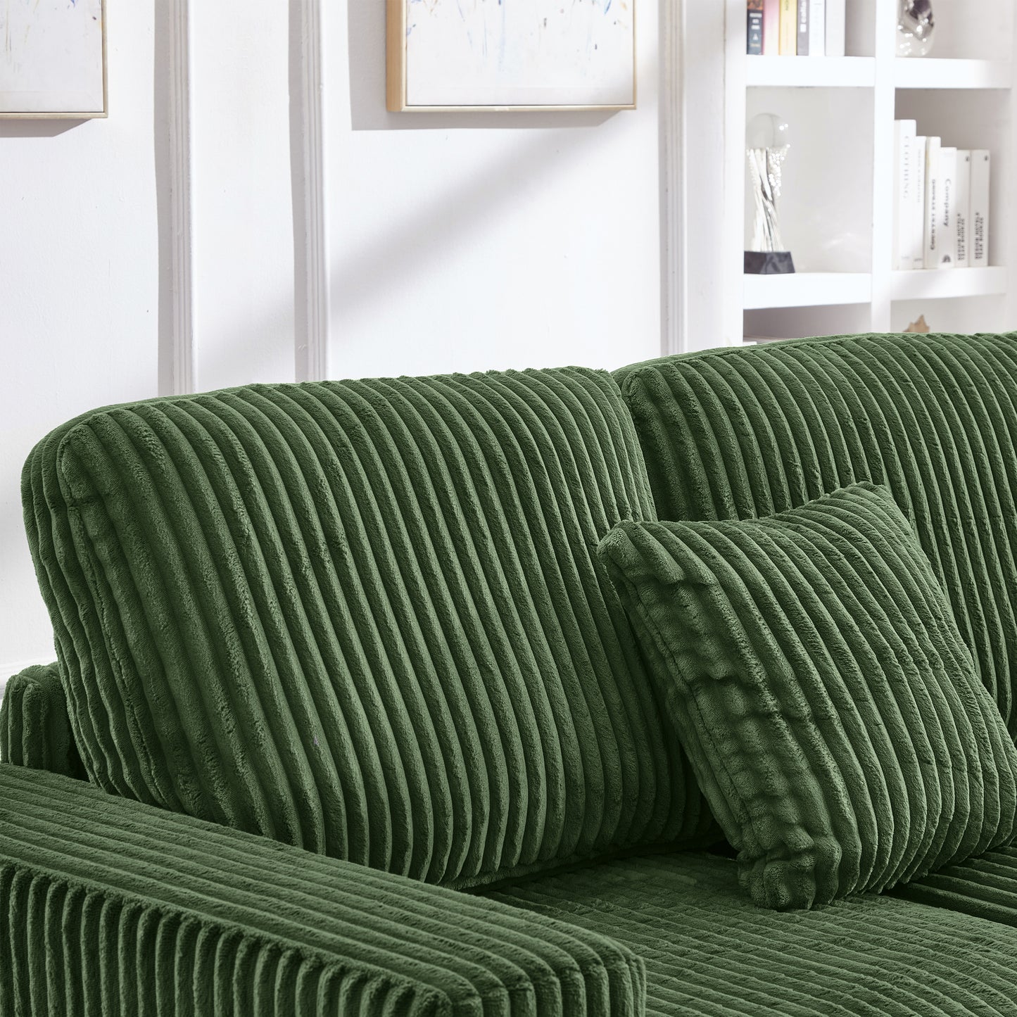 93" Sectional Sofa, L Shaped Sofa Couch with Reversible Chaise Lounge, Upholstered Soft Corduroy Couch for Living Room, Apartment (Green) image 6