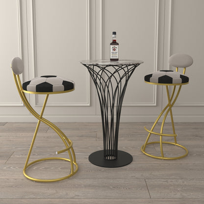 Football Print Bar Stools Set of 2 Upholstered Counter Height Barstool for Kitchen Island S-shaped Velvet Metal Dining Chairs (Gold Frame & Creamy White Back) image 1