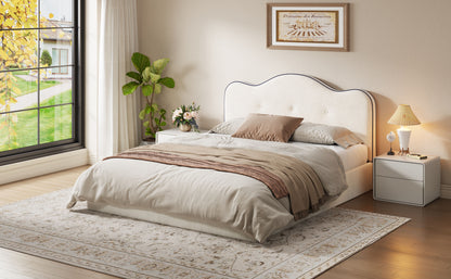 King Size Upholstered Platform Bed, Beige image 6