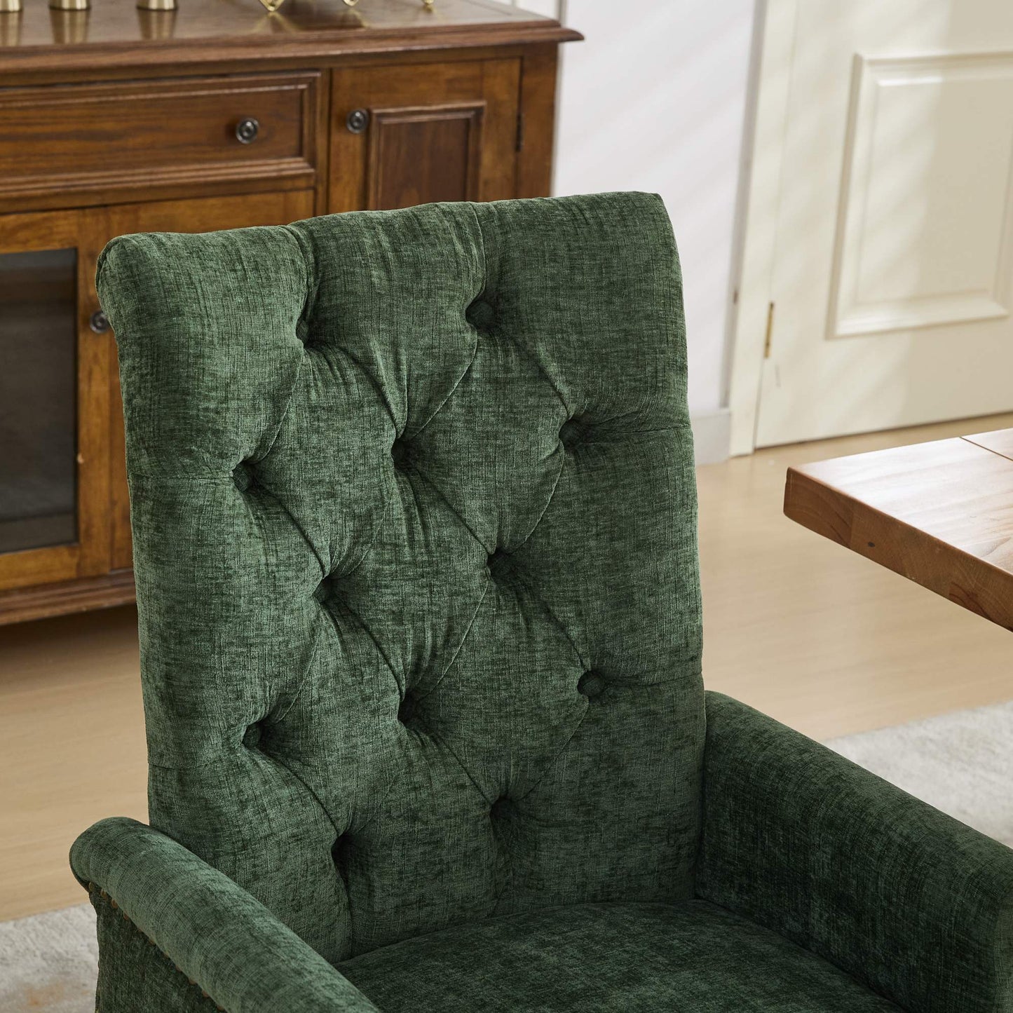 Upholstered Chenille Fabric Accent Dining Chair, Curved Solid Wood Legs, Elegant Tufted Club Dining Room Kitchen Room Arm Dining Chair, Single Pack,Olive Green,SW1895OL image 10