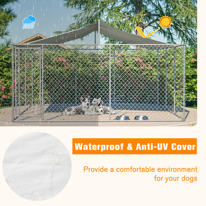 Heavy Duty Outdoor Dog Kennel 14.8x14.8x7.6 ft, Galvanized Chain Link Playpen with Waterproof Anti-UV Cover, Secure Lock, Large Exercise Pen for Puppy & Pets image 5
