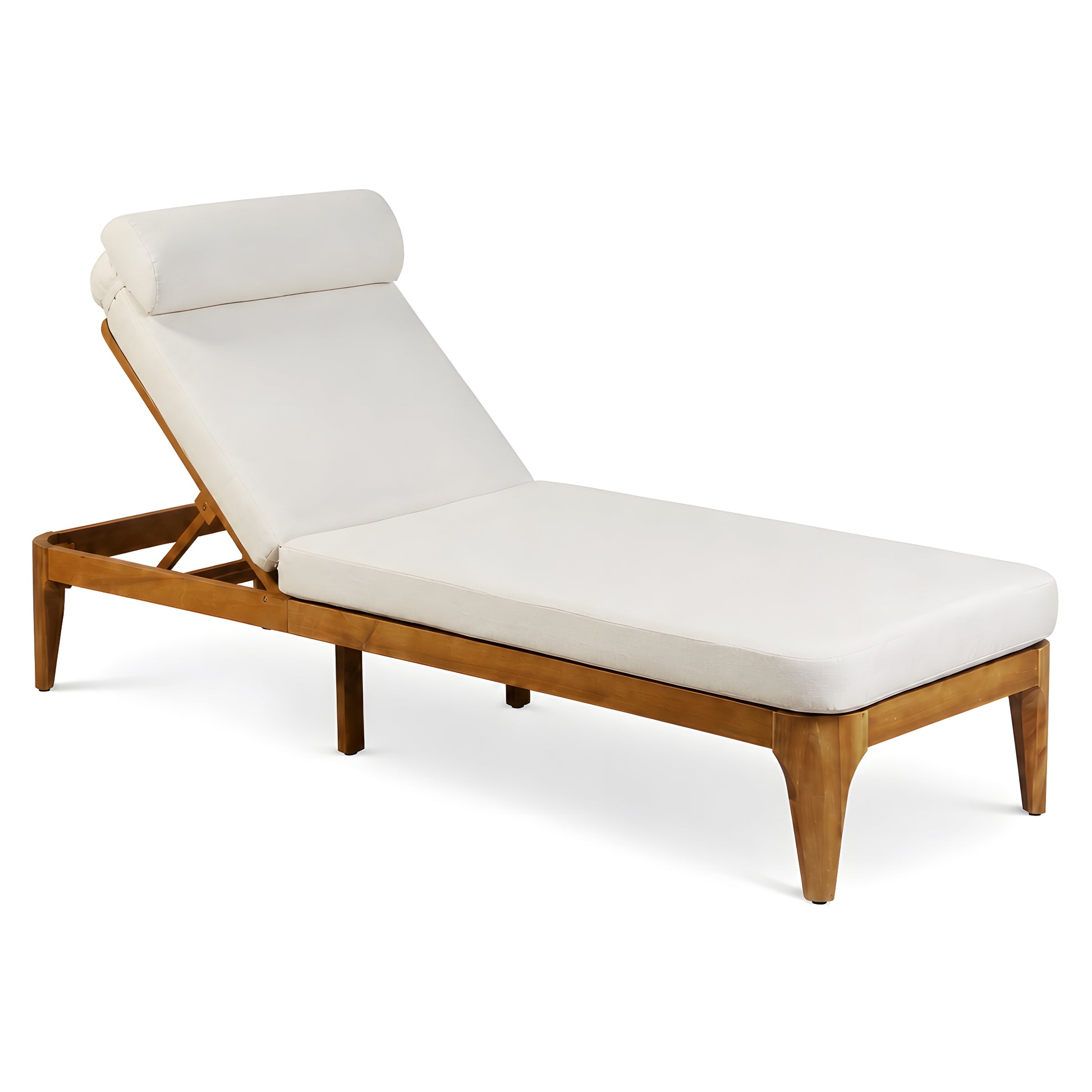TOPMAX Acacia Wood Chaise Lounge, Outdoor Sun Lounge Chair, Patio Recliner with Adjustable Backrest and Head Pillow for Poolside, Backyard, Garden, Indoor&Outdoor, Beige image 8
