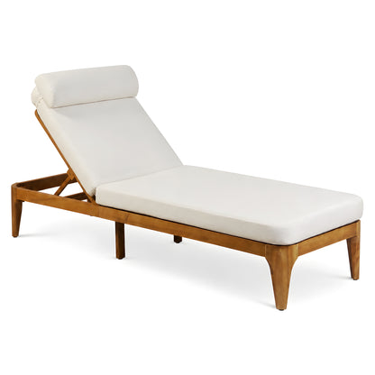 TOPMAX Acacia Wood Chaise Lounge, Outdoor Sun Lounge Chair, Patio Recliner with Adjustable Backrest and Head Pillow for Poolside, Backyard, Garden, Indoor&Outdoor, Beige image 8
