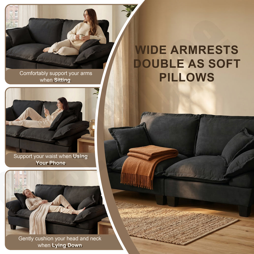 Modular Sectional Sofa, L-Shape Cloud Couch with Sailboat Design, 1 Movable Ottomans & 2 Soft Pillows Included, Comfy Chenille for Apartment Living Room, Black image 3