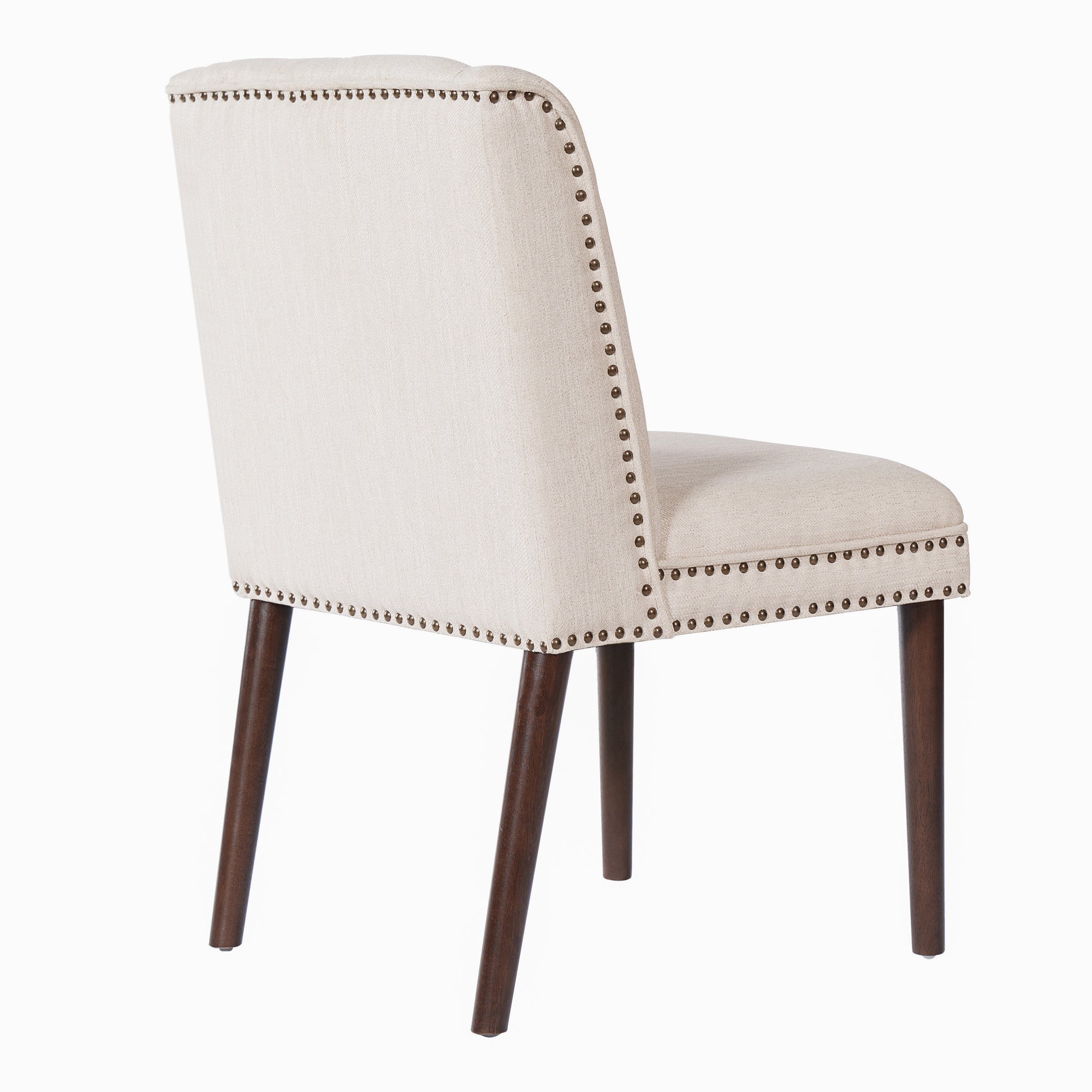 Light Luxury Rivet Upholstered Dining Chair,Rubber Wood leg, Fabric & Foam Padded Seat for Kitchen, Dining Room, Living Room(Set of 2),Walnut+ Beige image 4