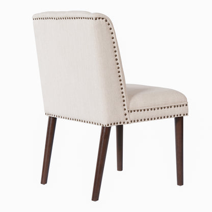 Light Luxury Rivet Upholstered Dining Chair,Rubber Wood leg, Fabric & Foam Padded Seat for Kitchen, Dining Room, Living Room(Set of 2),Walnut+ Beige image 4