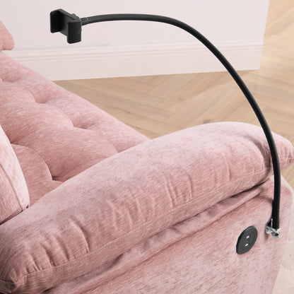 Leisure sofa chair,Double sofa recliner, with manually adjustable backrest, soft padded armrests, side USB charging port and phone stand, comes with a matching storage ottoman-Pink image 7