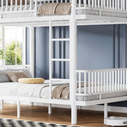 Queen over Queen Bunk Bed with Ladders & Guardrails, Metal Bunk Bed Frame with Upgraded Safety Round-Pipe Design, Can Transformed into 2 Platform Bed, White image 10