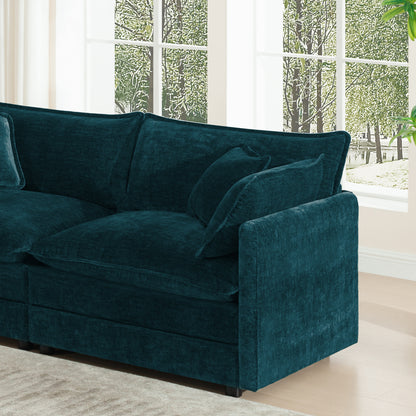 Modern Fabric Loveseat Sofa Couch for Living Room, Upholstered Large Size Deep Seat 2-Seat Sofa with 4 Pillows,Blue Chenille image 10