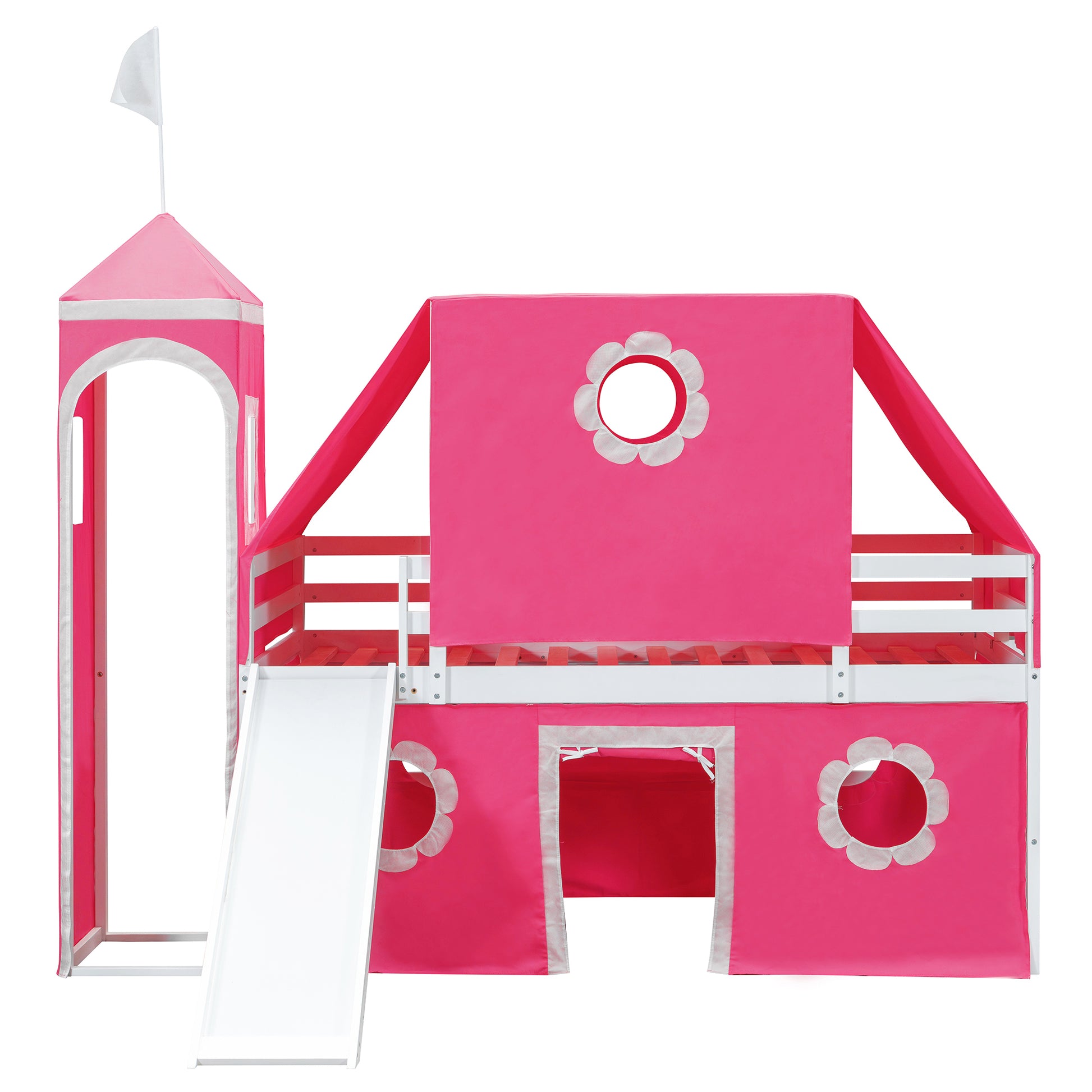 Twin Size Loft Bed with Slide Pink Tent and Tower - Pink(OLD SKU:N708P249511H) image 10