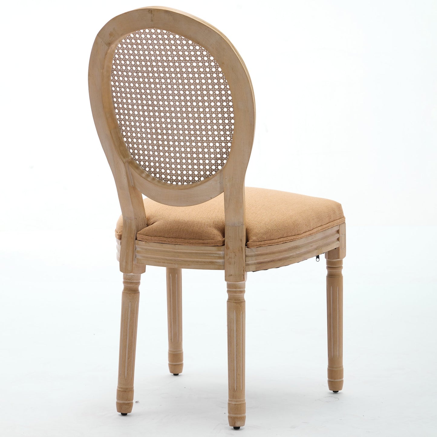 A&A Furniture,French Style Solid Wood Frame Antique Painting Linen Fabric Rattan Back Dining Chair,Set of 2,Tan image 6