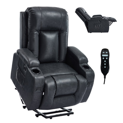 Dark Grey PU lInfinite Position Up to 350 LBS Power Lift Recliner Chair for Elderly, Heavy Duty Motion Mechanism with 8-Point Vibration Massage and Lumbar Heating, USB Charging Port, Cup Holders image 10