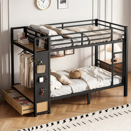 Twin XL over Twin XL size Metal Bunk Bed for Teens with Storage Shelves,Drawers and Pegboard,Black image 2