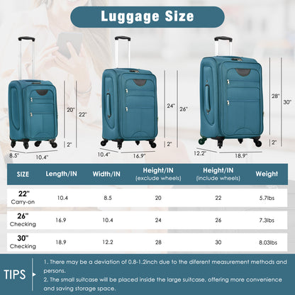 Softside Luggage Expandable 3 Piece Set Suitcase with Duffel Bag Upright Spinner Softshell Lightweight Luggage Travel Set-22/26/30 IN image 2